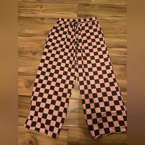 Wide Leg Checkerboard Pants - Pink & Black